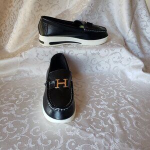 Never worn, Like New.  H monogram Boat Shoes. Black with Gold H